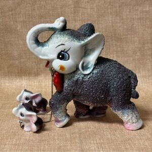 Vintage Arnart Anthropormorphic Sugar
Glaze Elephant with Babies Figurine